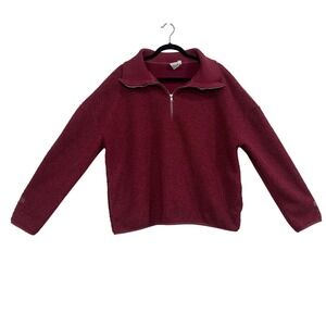 Elle Womens Burgundy Sherpa Fleece Quarter Zip Pullover Ribbed Collar XL
